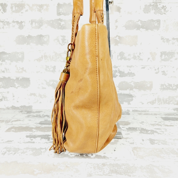 Tan Leather Tote Bag with Tassel - Picture 8 of 15